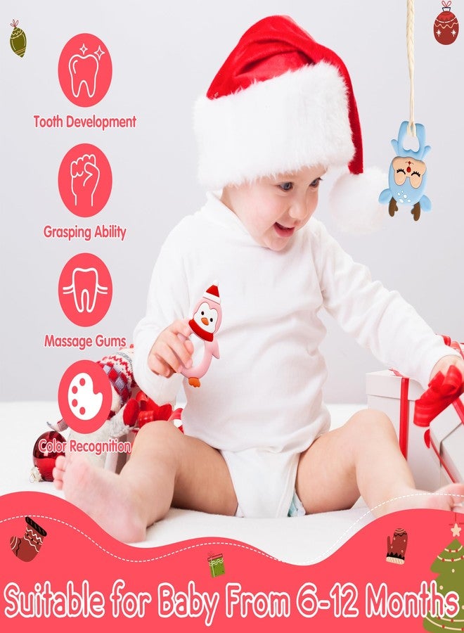2ooya Christmas Silicone Teether for Babies - 2ooya 3Pcs Santa Penguin Deer Soothe Teething Chew Toy Infant Toddler Sore Gums Relief Teether Toy The First Christmas Gift Baby Shower for Newborn Boy Girl - Image 5