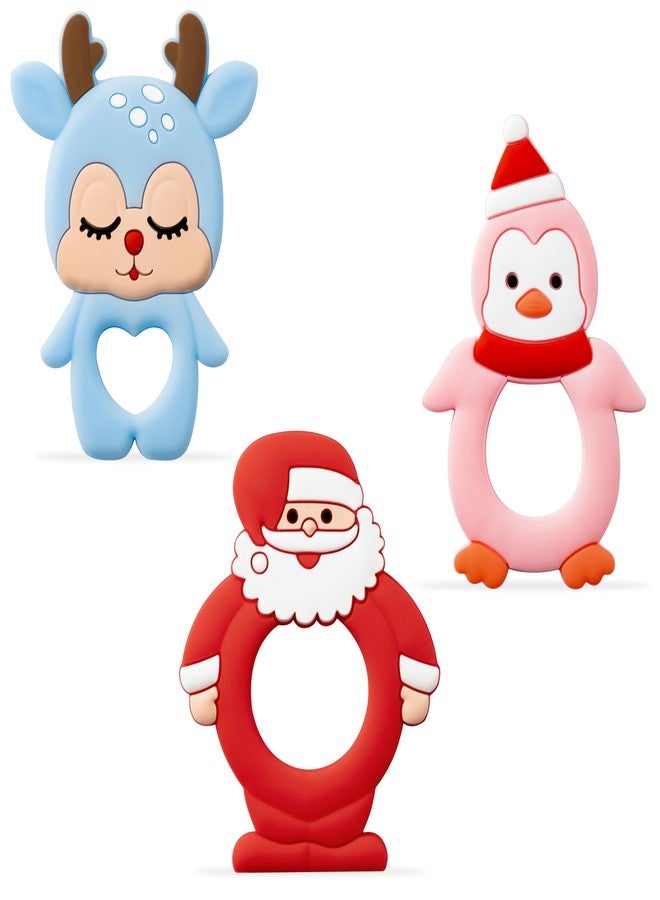 2ooya Christmas Silicone Teether for Babies - 2ooya 3Pcs Santa Penguin Deer Soothe Teething Chew Toy Infant Toddler Sore Gums Relief Teether Toy The First Christmas Gift Baby Shower for Newborn Boy Girl - Image 1