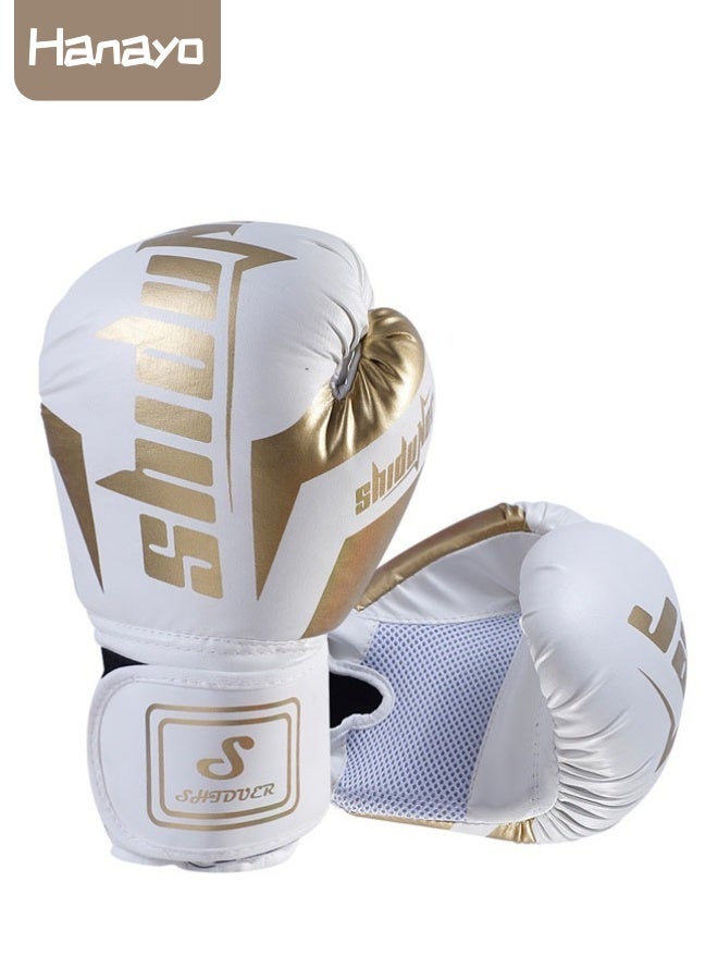 Hanayo Boxing Gloves Set 6oz Children Sports Boxing Gloves Muay Thai Kickboxing Training Gloves Breathable PU Leather Unisex Fighting Sports Boxing Gloves(White) - Image 1