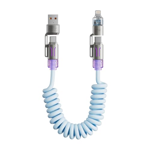 Verilux فيريلوكس® كابل USB إلى Type C 4 في 1 للآيفون 17/16/15/14، كابل Type C PD 240W للشحن السريع مع نقل بيانات بسرعة 480Mbps، تصميم كابل إضاءة قابل للسحب للأناقة للاستخدام المنزلي، في السيارة، أثناء السفر، وفي المكتب، باللون الأزرق - Image 1