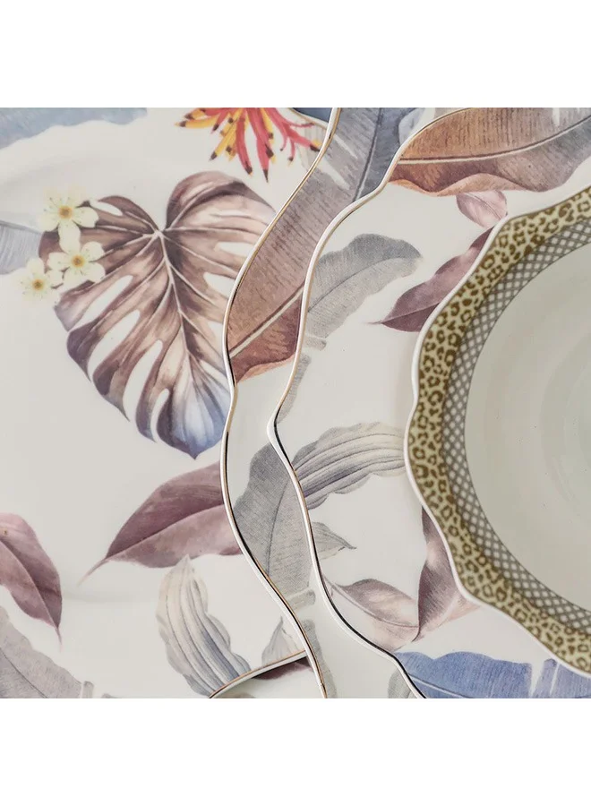 DANUBE HOME Angelika 16 Piece Lotus Shape New Bone China Dinner Set Serve 4