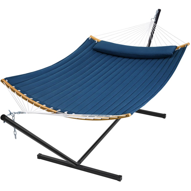 SUPERJARE CurvedBar Hammock with Stand 2 Person Heavy Duty Hammock Frame Detachable Pillow  Portable Carrying Bag Perfect for Outdoor  Indoor Navy Blue