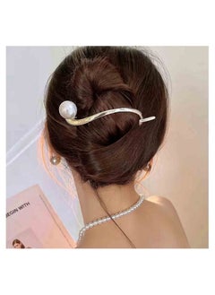 Yheakne Vintage Pearl Banana Clip Gold Banana Comb Metal Hair Barrette Pearl Hair Clip Pin Alloy Clincher Clip French Ponytail Holder Accessories For Women And Girls (Single Pearl)  - Image 1