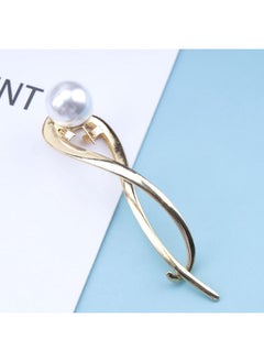 Yheakne Vintage Pearl Banana Clip Gold Banana Comb Metal Hair Barrette Pearl Hair Clip Pin Alloy Clincher Clip French Ponytail Holder Accessories For Women And Girls (Single Pearl)  - Image 3