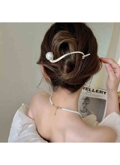 Yheakne Vintage Pearl Banana Clip Gold Banana Comb Metal Hair Barrette Pearl Hair Clip Pin Alloy Clincher Clip French Ponytail Holder Accessories For Women And Girls (Single Pearl)  - Image 2