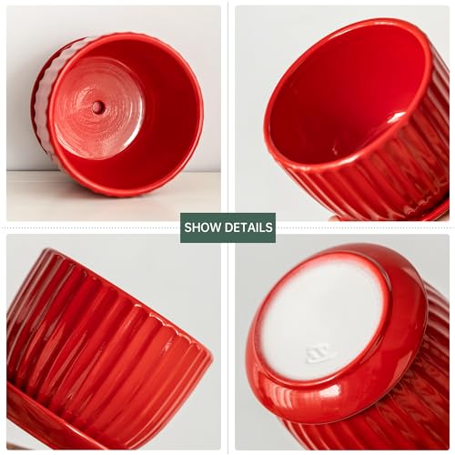 Ton Sin Ceramic Plant Pots - 4/5/6 Inch Red Planters Set of 3 with Drainage Holes and Saucer - Indoor Flower Pots for Plants Ceramic Planters for Indoor Gardening Succulent Pots - Image 4