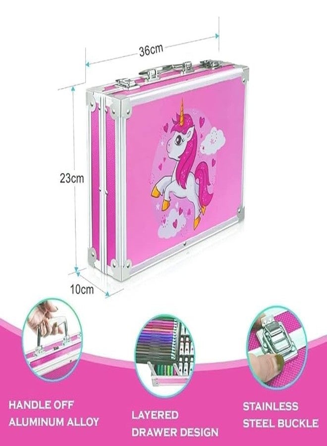 KAVIH Unicorn Art & Craft Painting Box, Coloring suitcase with 145 Color Kit, Professional Drawing Water Color Pencils, Oil Pastel, Sketches & Acrylic Paint Brush for Girls and Boys - Image 4