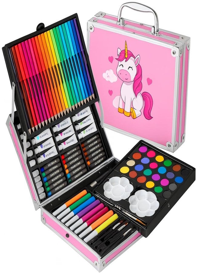 KAVIH Unicorn Art & Craft Painting Box, Coloring suitcase with 145 Color Kit, Professional Drawing Water Color Pencils, Oil Pastel, Sketches & Acrylic Paint Brush for Girls and Boys - Image 1
