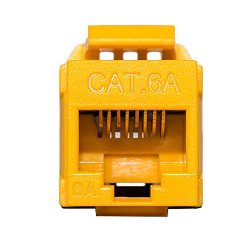 LINKOMM 50-Pack RJ45 Cat6A Slim Profile UTP Unshielded Keystone Jack with Punch Down Palm Holder (Yellow) - Image 2