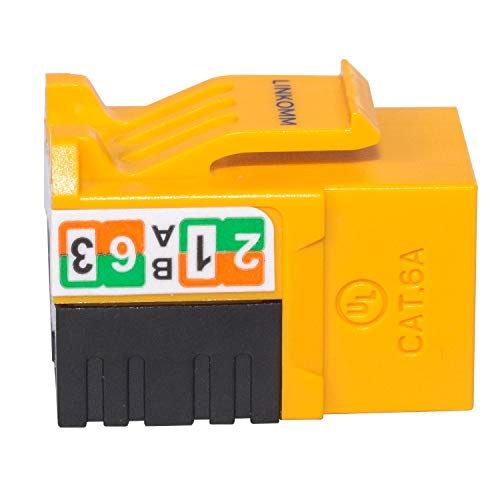 LINKOMM 50-Pack RJ45 Cat6A Slim Profile UTP Unshielded Keystone Jack with Punch Down Palm Holder (Yellow) - Image 3