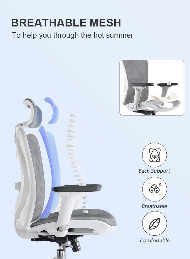 SIHOO M57 Office Chair,Ergonomic Chair with 3 Way Armrests Lumbar Support and Adjustable Headrest High Back Tilt Function(White) - Image 4