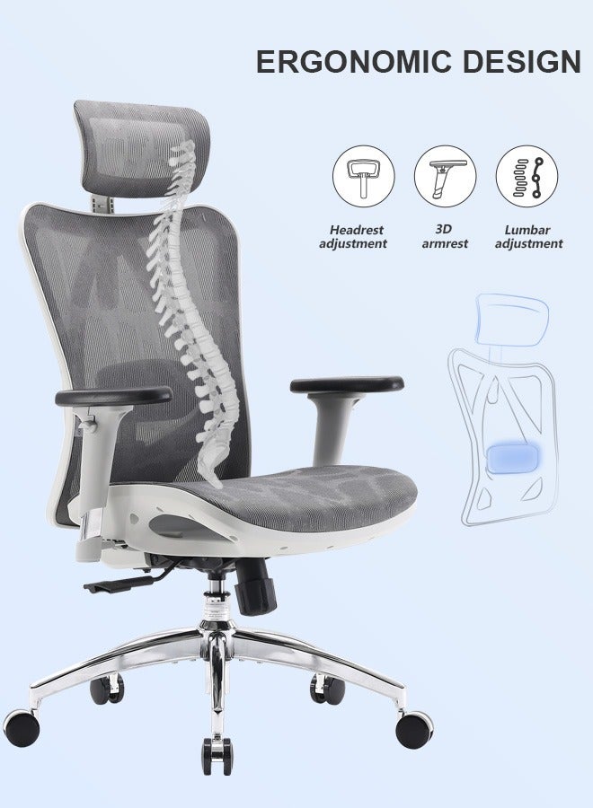 SIHOO M57 Office Chair,Ergonomic Chair with 3 Way Armrests Lumbar Support and Adjustable Headrest High Back Tilt Function(White) - Image 5
