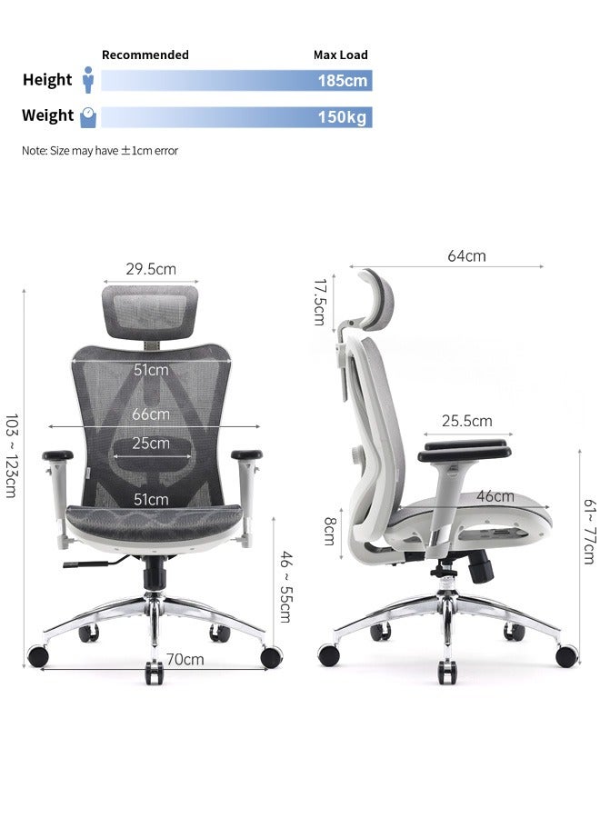 SIHOO M57 Office Chair,Ergonomic Chair with 3 Way Armrests Lumbar Support and Adjustable Headrest High Back Tilt Function(White) - Image 3