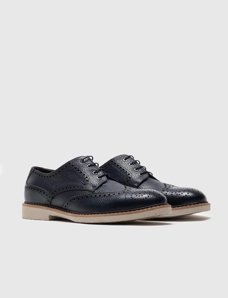 Cabani Genuine Leather Navy Blue Lace-Up Leather Lined Men's Casual Shoes
