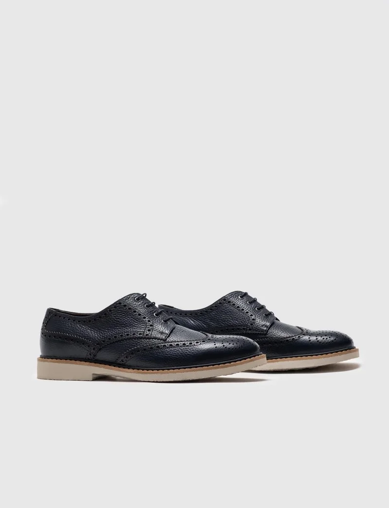 Cabani Genuine Leather Navy Blue Lace-Up Leather Lined Men's Casual Shoes
