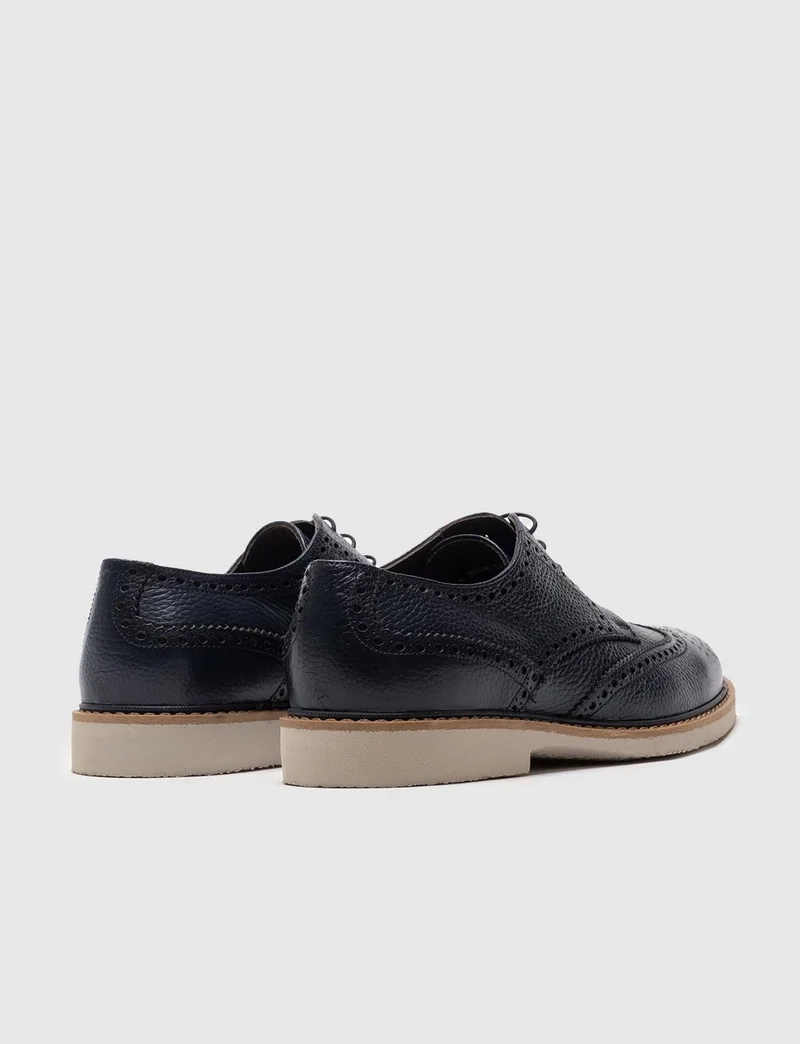 Cabani Genuine Leather Navy Blue Lace-Up Leather Lined Men's Casual Shoes