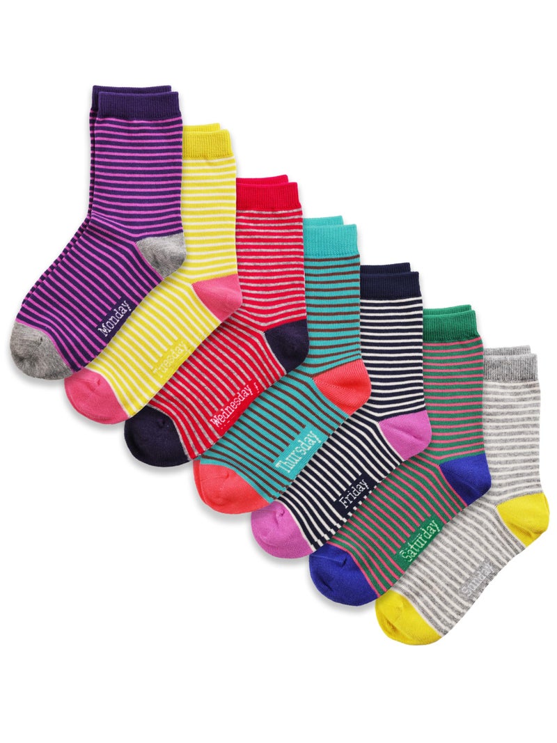 COTTON DAY 7 Days of the Week Gift Box Kids Girls Short Socks Striped Design 6-8 years Size M (8) - Image 1
