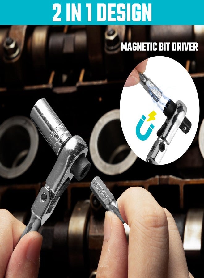 DURATECH 33-Piece 1/4" Drive Socket and Ratchet Set, 2 in 1 Flex Head Ratchet with Magnetic Bit Driver, CR-V Steel Sockets & Bits, Organized in Storage Case - Image 2