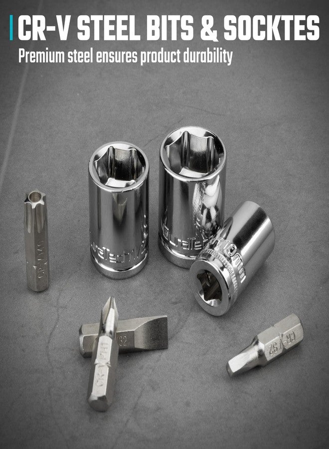DURATECH 33-Piece 1/4" Drive Socket and Ratchet Set, 2 in 1 Flex Head Ratchet with Magnetic Bit Driver, CR-V Steel Sockets & Bits, Organized in Storage Case - Image 5