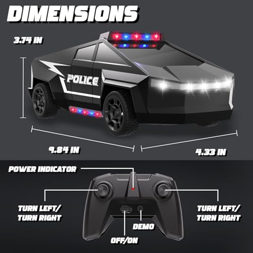 Innofans 122 Scale Remote Control Car All Terrain RC Police Car Toys with 24 GHz Remote Control Toy Trucks for Boys Aged 3 4 5 6 7 RC Cars Race with Lights Birthday Gifts for Kids 812 Black - Image 5