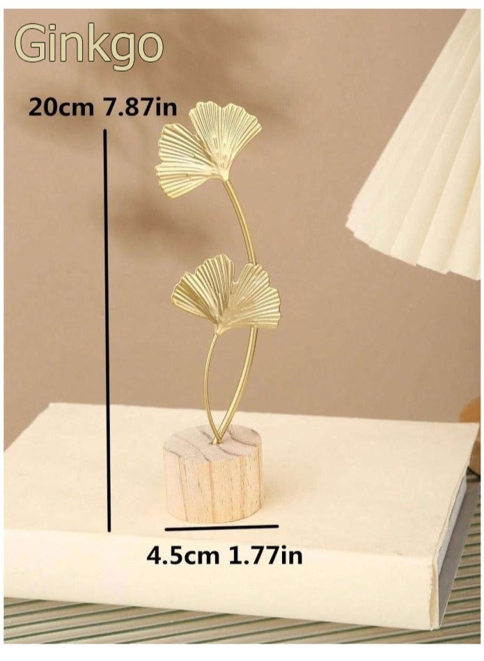 1pc Creative Golden ( Ginkgo ) Statue Abstract Art Sculpture Iron Gold Home Decor Collectible Figurines For Living Room, Entrance Table, Bookshelf, and Desk Decor  - Image 1