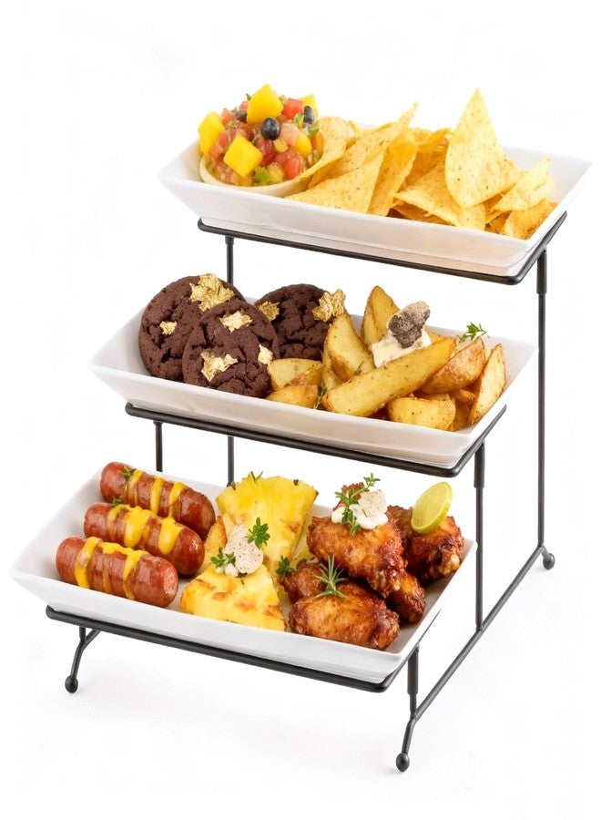 Gomakren 3 Tier Serving Trays Stand Porcelain Serving Platters 12 Inch White Serving Plates Dinner Platters for Appetizer Snack Fruit Cup Cake Tray Display Serving Dishes for Entertaining - Image 1