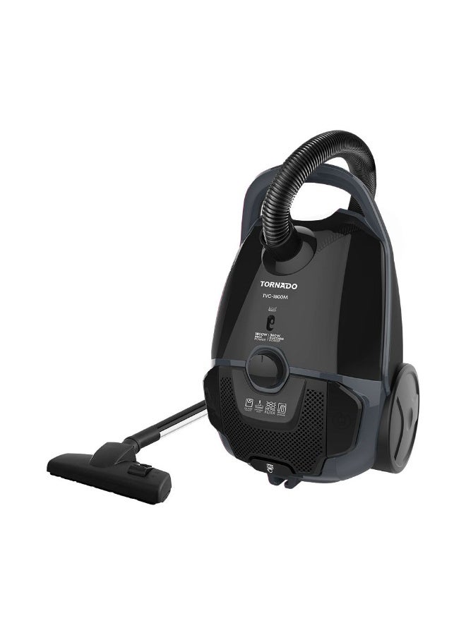 TORNADO Vacuum Cleaner 1800 Watt HEPA Filter Black x Grey TVC-1800MG
