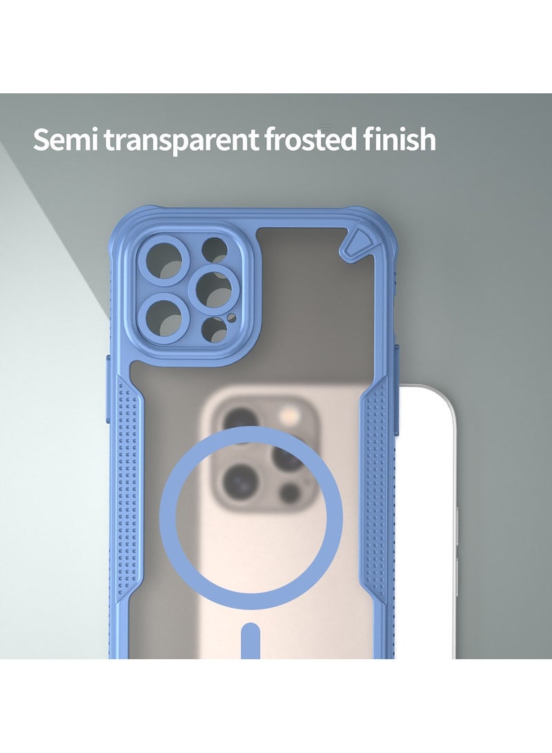 غطاء حمايه لهاتف ايفون 12 برو ماكس جراب ارمور مغناطيسي ياتي بحواف مرتفعة حول الشاشة وعدسة الكاميرا تساعد على منع الخدوش - ازرق - Image 5