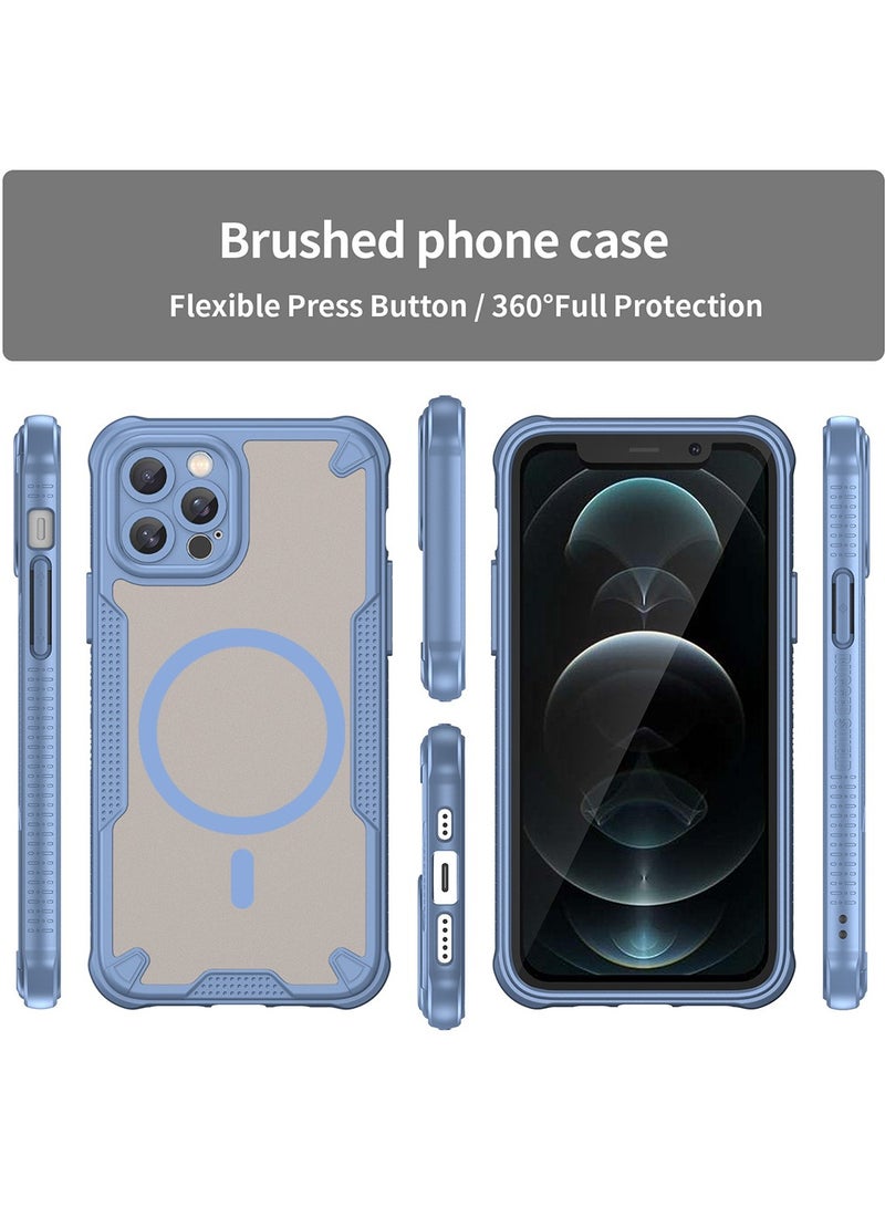 غطاء حمايه لهاتف ايفون 12 برو ماكس جراب ارمور مغناطيسي ياتي بحواف مرتفعة حول الشاشة وعدسة الكاميرا تساعد على منع الخدوش - ازرق - Image 2