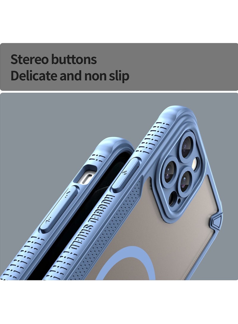 غطاء حمايه لهاتف ايفون 12 برو ماكس جراب ارمور مغناطيسي ياتي بحواف مرتفعة حول الشاشة وعدسة الكاميرا تساعد على منع الخدوش - ازرق - Image 4