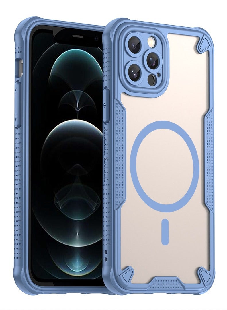 غطاء حمايه لهاتف ايفون 12 برو ماكس جراب ارمور مغناطيسي ياتي بحواف مرتفعة حول الشاشة وعدسة الكاميرا تساعد على منع الخدوش - ازرق - Image 1