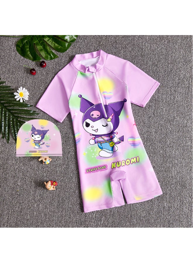 Generic Summer Children's Swimwear Girls' Small And Medium-sized Children's Swimwear Swimwear Cartoon Boys' Short-sleeved Suit-Color:188+ Hat-Size:L 100-110CM  - Image 1