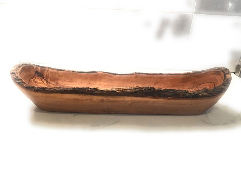 ORCHARD HARDWOODS ORCHARD HARDWOODS 1820 Rustic Olive Wood Bread Basket Long Oval Dough Bowl Live Bark Edge Artisan Serving Piece Baguettes Italian Bread Food In Med 14Lg 18 Large 1820x34x3 