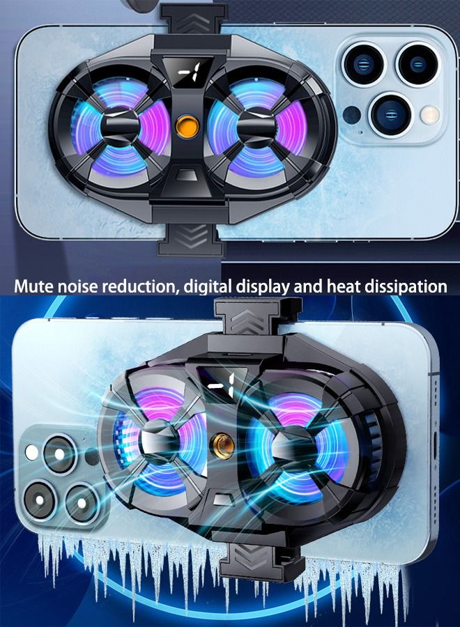 DUNISO Phone Cooler Cellphone Radiator with Dual Semi-Conductor Cooling Chip Mobile Phone Cooling Fans Digital Display for Tiktok Live Streaming Outdoor Vlog Mobile Gaming. - Image 1