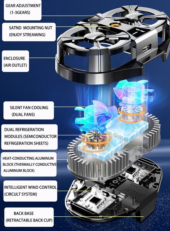 DUNISO Phone Cooler Cellphone Radiator with Dual Semi-Conductor Cooling Chip Mobile Phone Cooling Fans Digital Display for Tiktok Live Streaming Outdoor Vlog Mobile Gaming. - Image 5