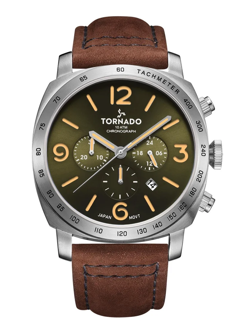 تورنيدو Tornado LUMINA CHRONOSPHERE Men's Japan Quartz Movement Watch, Chronograph Display and Suede Leather Strap - T9102-SLDH, Dark Brown