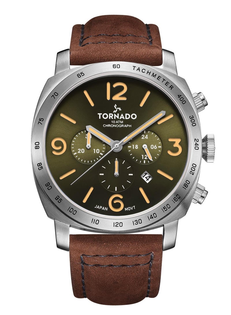 TORNADO Men's Suede Leather Chronograph Watch T9102-SLDH - 43x52 mm - Image 1