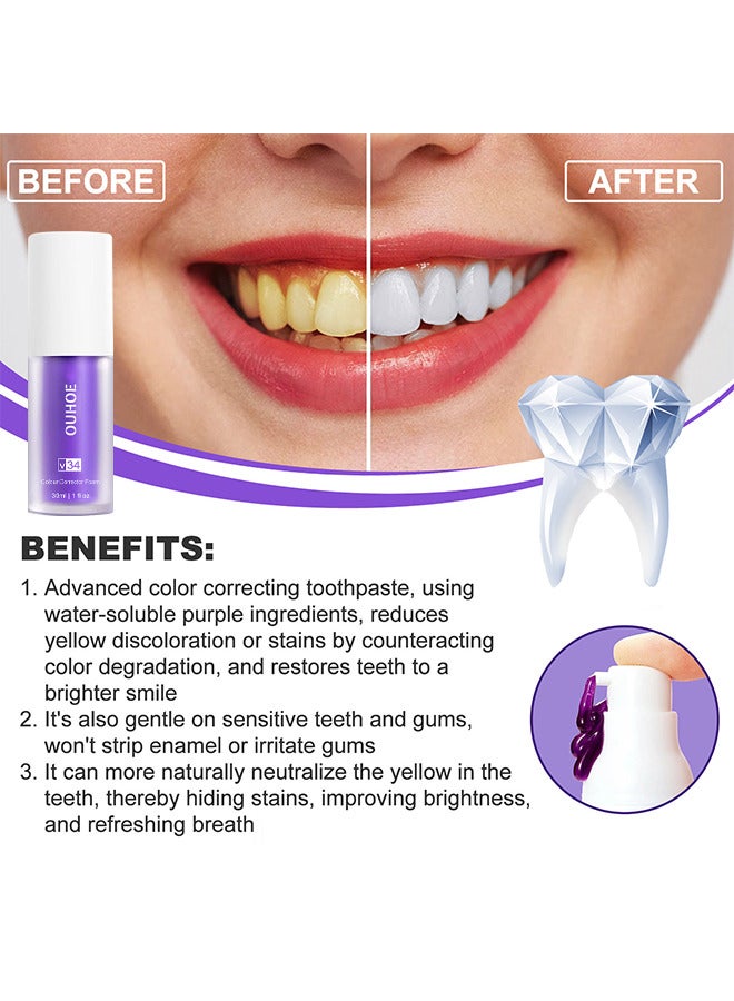 OUHOE Teeth Color Corrector Serum, Purple Teeth Brightening Toothpaste, Remove Stains, Teeth Brightening Purple Toothpaste, Remove Coffee, Stains, Yellow Teeth (30ML) - Image 4