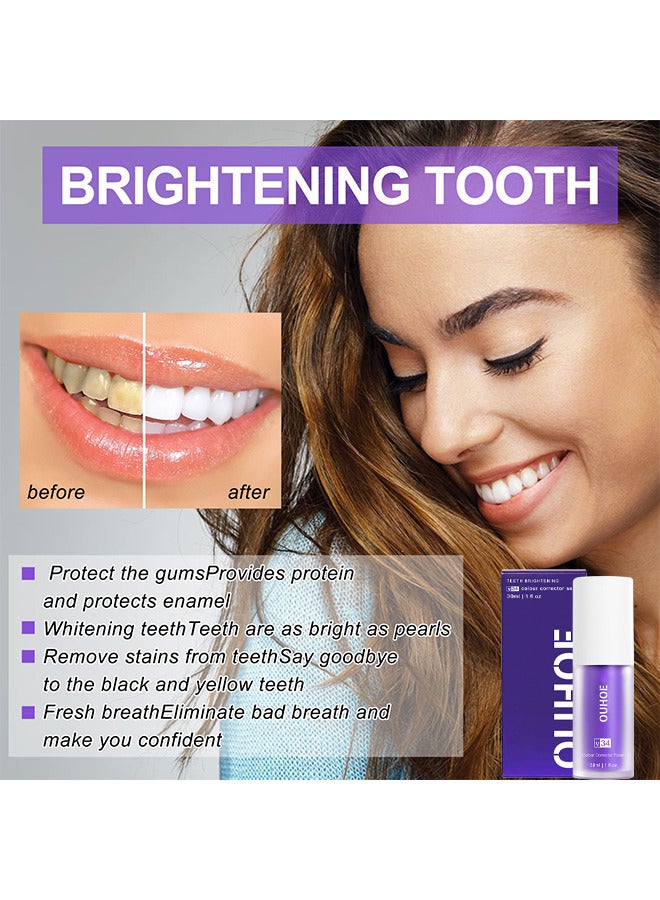 OUHOE Teeth Color Corrector Serum, Purple Teeth Brightening Toothpaste, Remove Stains, Teeth Brightening Purple Toothpaste, Remove Coffee, Stains, Yellow Teeth (30ML) - Image 5