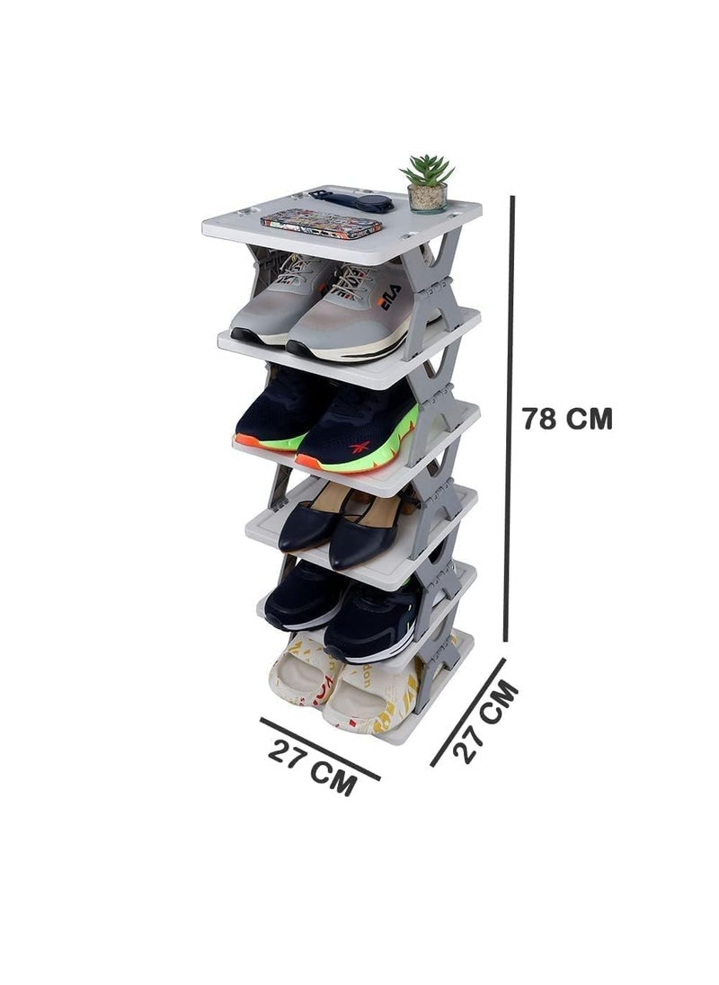 ZUGAD ZUGAD 6 Layer Shoe Rack Stackable Shoe Storage Organizer Foldable Shoe Cabinet Storage For Home Adjustable Shoe Rack Shoe Slots Organizer Shelf Easy Clean Shoe Tower Rack 1Pcs Multicolor  - Image 3