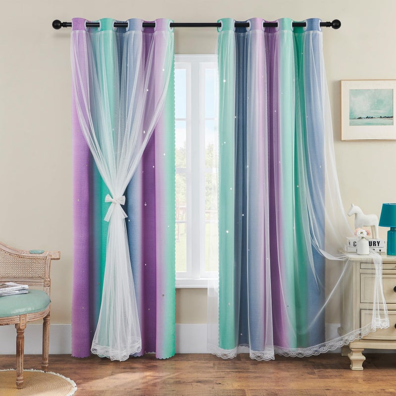 XiDi Purple Curtains for Kids Bedroom Girls Room Decor Grey Curtain Green Curtains Room Wall Decoration 63 inchs Long Blackout Curtain 52 inches Wide 1 Panel
