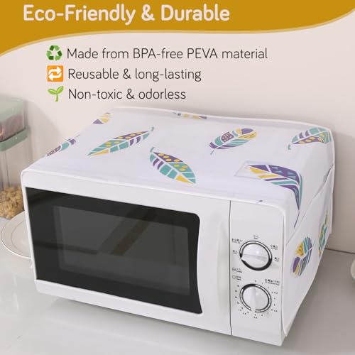 HOKIPO غطاء ميكروويف مقاوم للماء من HOKIPO PEVA – 85x35 سم | غطاء ميكروويف مقاوم للغبار مع 4 جيوب متعددة الاستخدامات لتخزين المطبخ، ريش بوهو (AR5877-D5) - Image 4