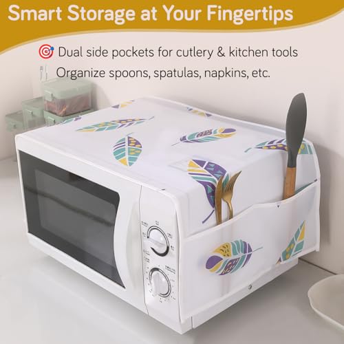 HOKIPO غطاء ميكروويف مقاوم للماء من HOKIPO PEVA – 85x35 سم | غطاء ميكروويف مقاوم للغبار مع 4 جيوب متعددة الاستخدامات لتخزين المطبخ، ريش بوهو (AR5877-D5) - Image 2
