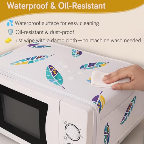 HOKIPO غطاء ميكروويف مقاوم للماء من HOKIPO PEVA – 85x35 سم | غطاء ميكروويف مقاوم للغبار مع 4 جيوب متعددة الاستخدامات لتخزين المطبخ، ريش بوهو (AR5877-D5) - Image 3