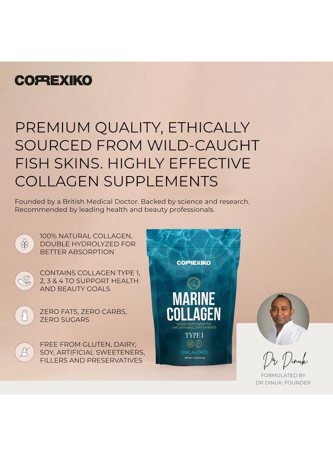 CORREXIKO - CORREXIKO Marine Collagen Powder Supplement Unflavored - 10,000mg Double Hydrolyzed Collagen Peptides per Serving - Formulated for Maximum Absorption - Hair, Skin & Nails - 15oz, 42 Servings - Image 1