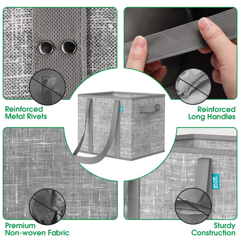 Fab totes Reusable Grocery Bags, Large Foldable Shopping Tote Bags with Reinforced Handles & Hard Bottom,3 Pack,Grey - Image 2