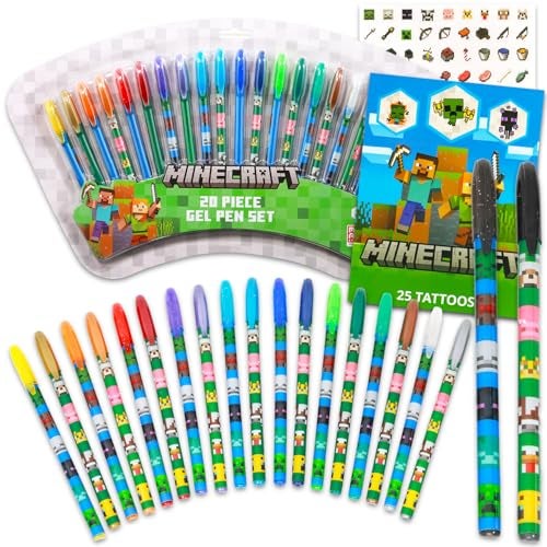 Minecraft Gel Pen Set - Bundle with 20 Gel Pens for Drawing, Doodling, Coloring, Art Plus Tattoos and Stickers | Minecraft Party Favors for Kids, Boys, Girls - Image 5