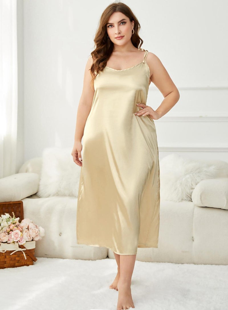 Loquat Women's Solid Color Slip Nightgown Dress Soft Loungewear Homewear Champagne  - Image 1