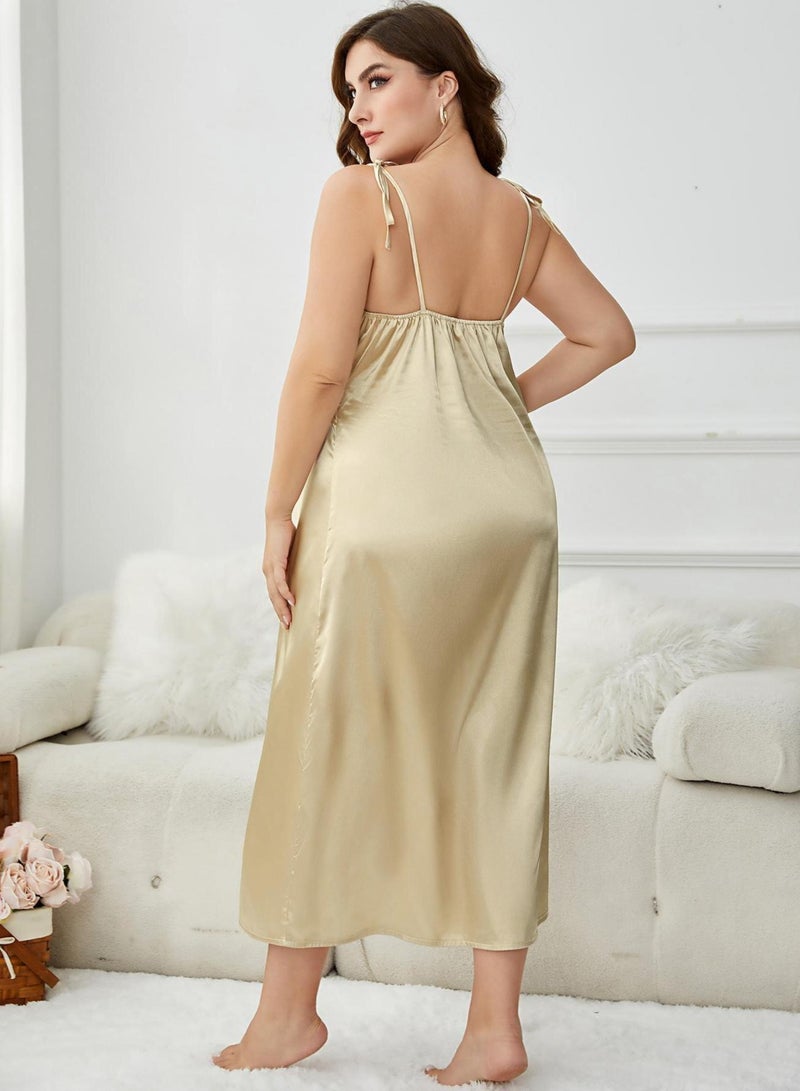 Loquat Women's Solid Color Slip Nightgown Dress Soft Loungewear Homewear Champagne  - Image 2