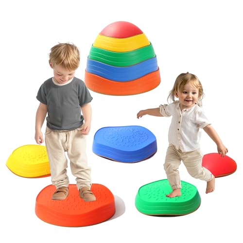 LoomLark Balance Stepping Stones for Kids 5pcs NonSlip River Stones Obstacle Course Play Indoor and Outdoor Coordination Game Sensory Toys Toddler Ages 3 4 5 6 7 8 - Image 1